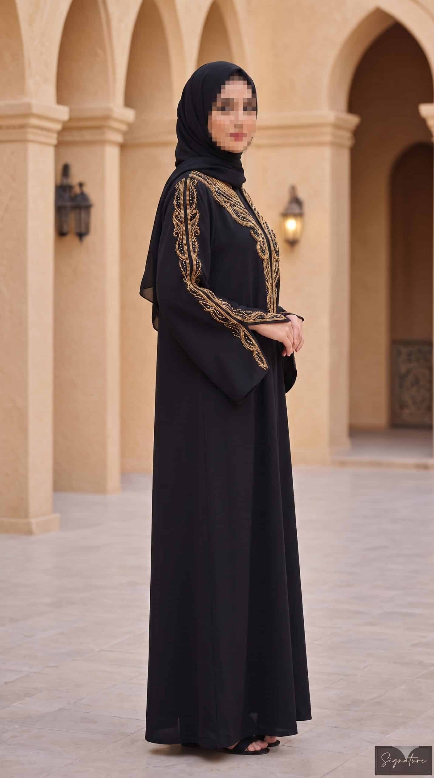 Second image of عباية مناسبات فاخرة بتطريز ذهبي تراثي كثيف