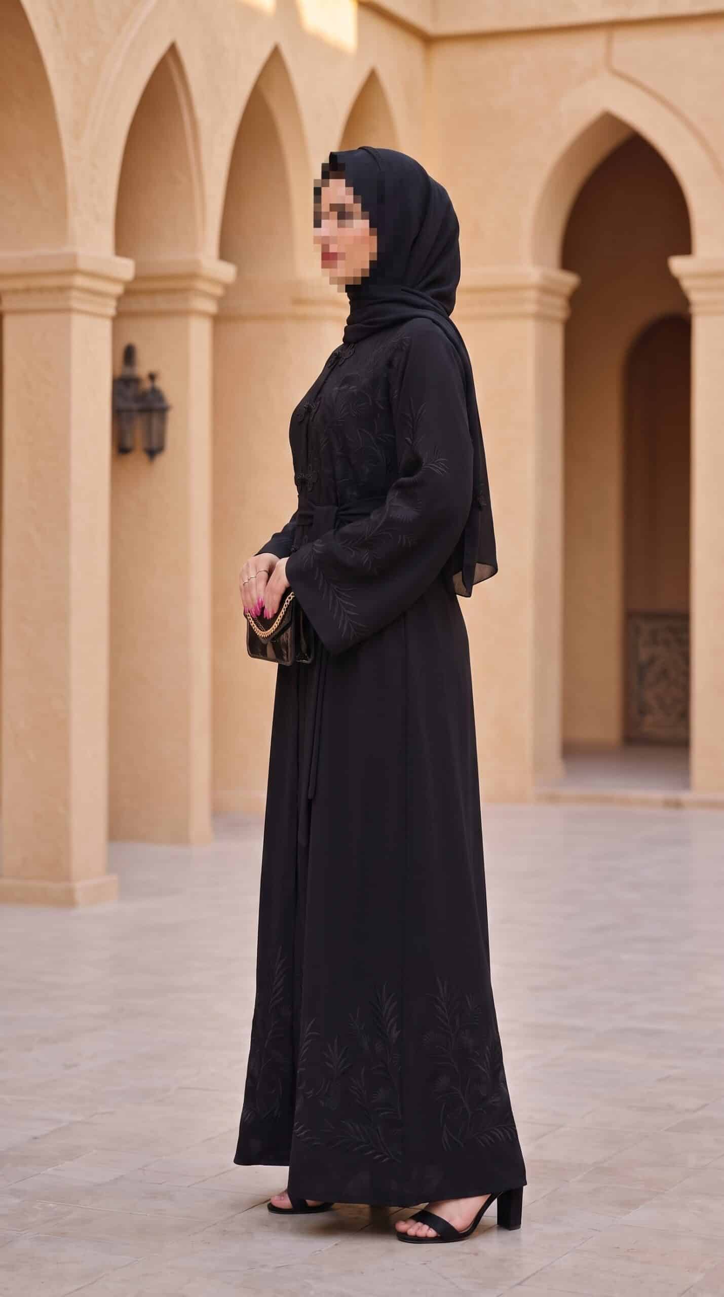 Second image of عباية كوبا سوداء بتطريز كلاسيكي وأزرار تراثية