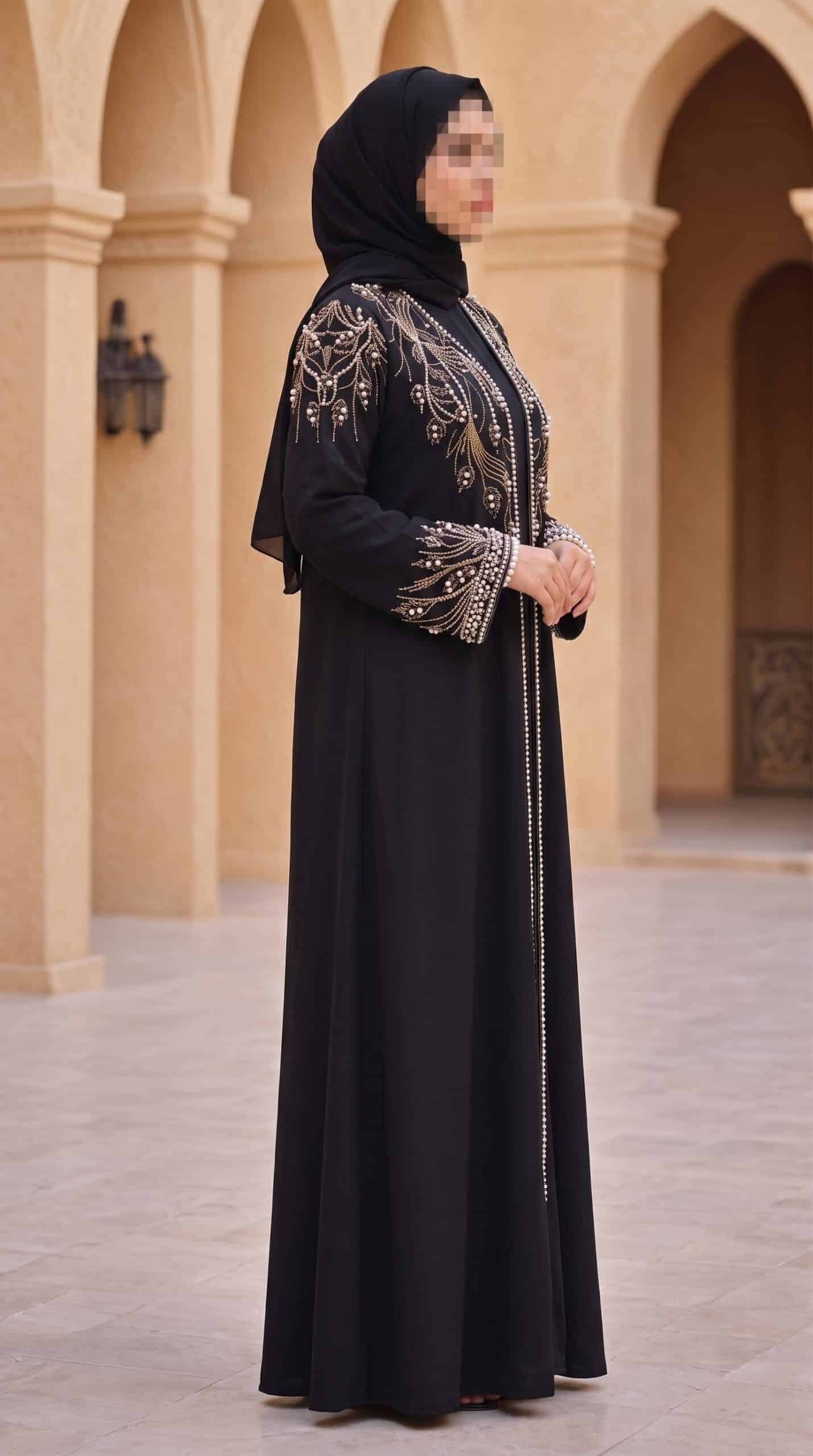 Second image of عباية مناسبات فاخرة بتطريز لؤلؤي وخيوط ذهبية
