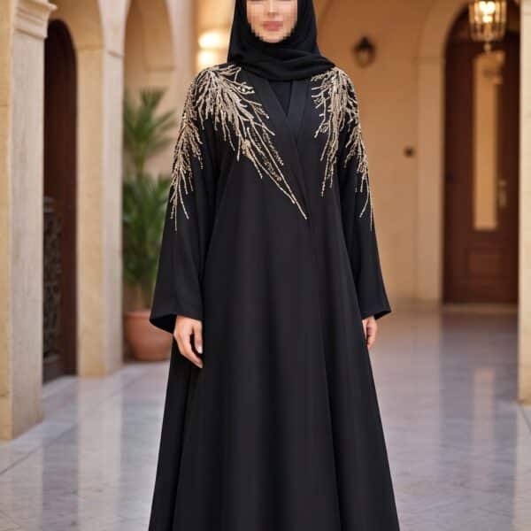 عباية مناسبات ملكية بتطريز ذهبي متدلي