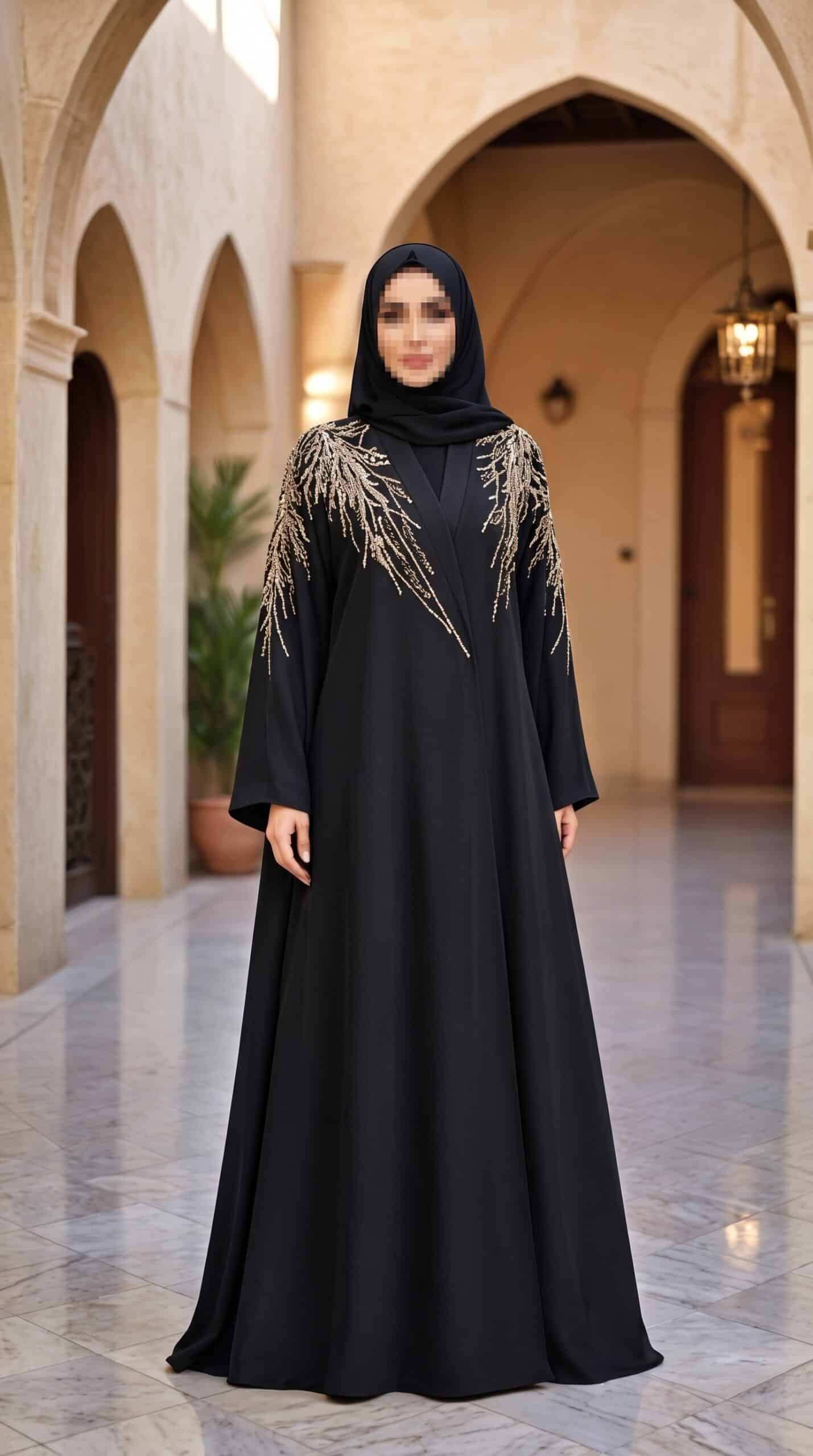 عباية مناسبات ملكية بتطريز ذهبي متدلي