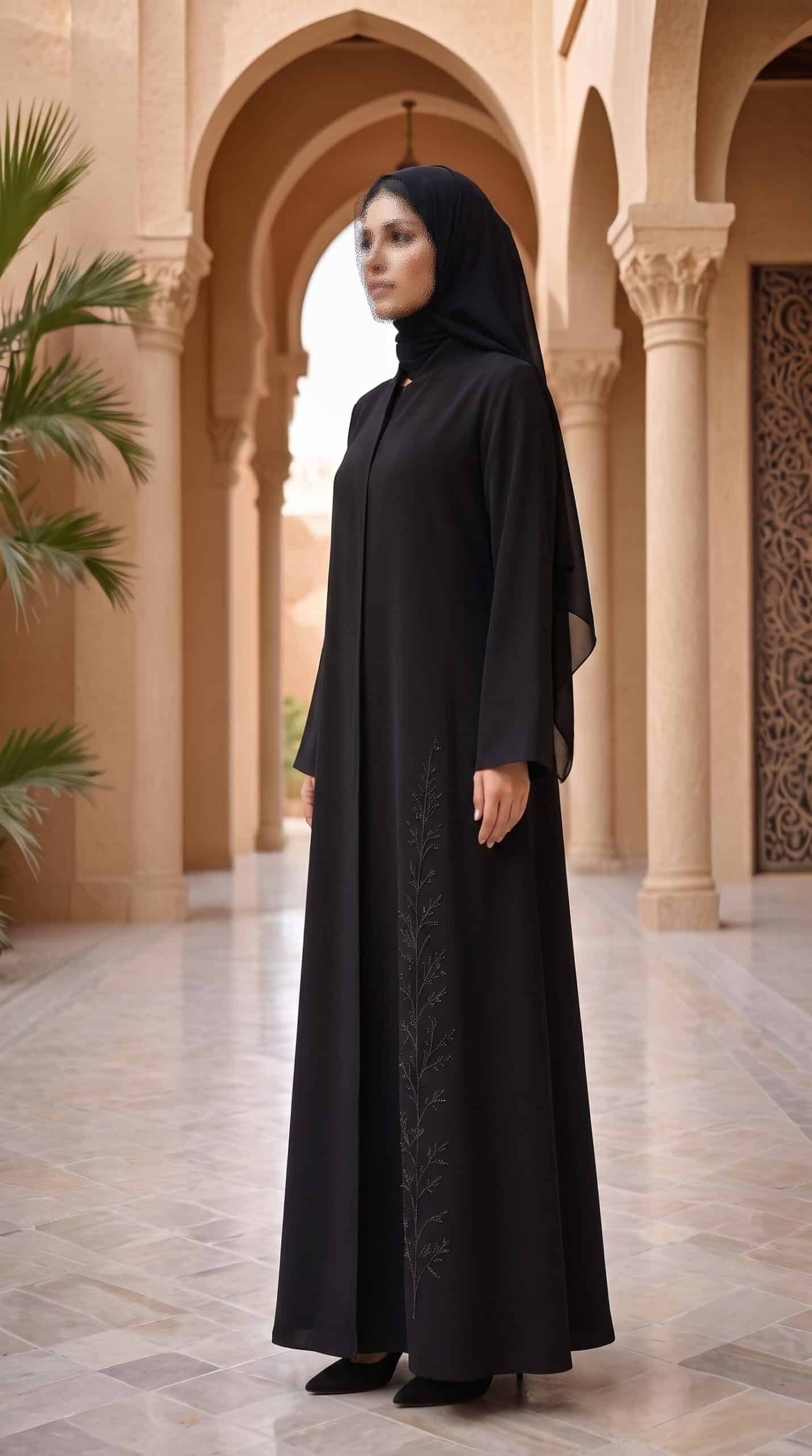 Second image of عباية كوبا سوداء بتطريز جانبي رقيق